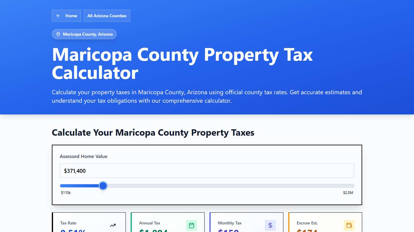 Maricopa County, AZ Property Tax Calculator 2025-2026